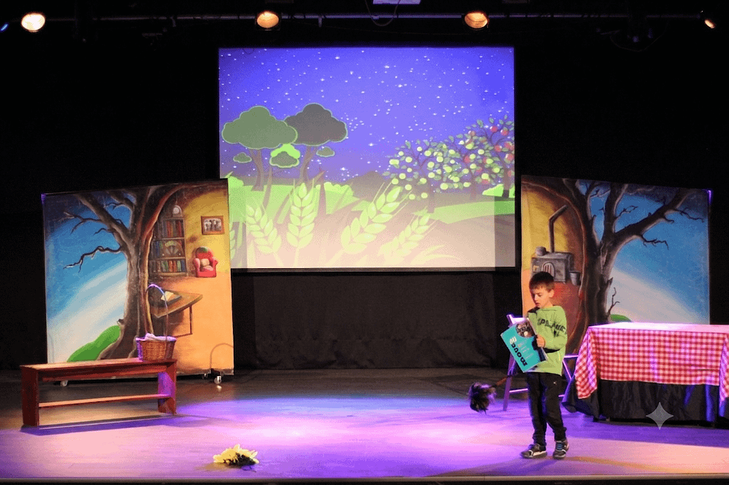 country mouse and city mouse escenario riccardo rigamonti escenario de la obra de teatro en inglés country and city mouse de gillian apter y riccardo rigamonti. un niño participa en el espectáculo